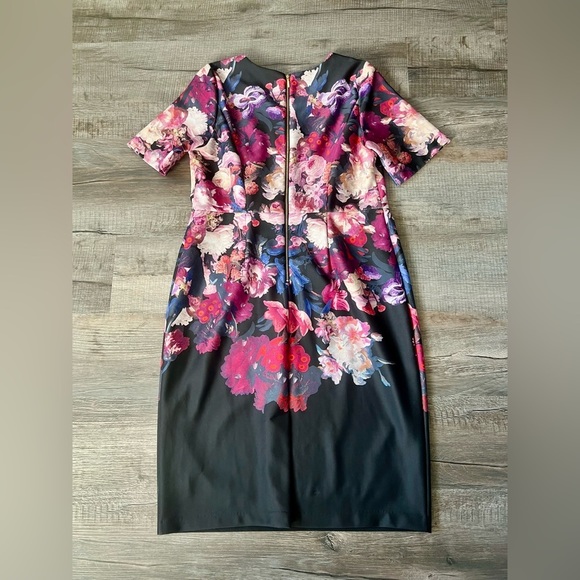 Adrianna Papell Black and Pink Floral Midi Dress - Picture 6 of 6